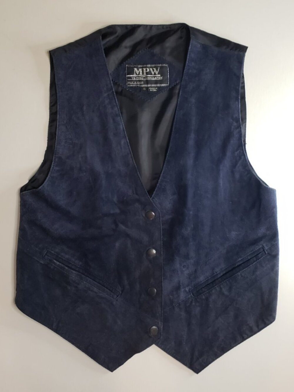 Vintage MPW Genuine Leather Suade Vest with Lining Pockets Western Black NWOT